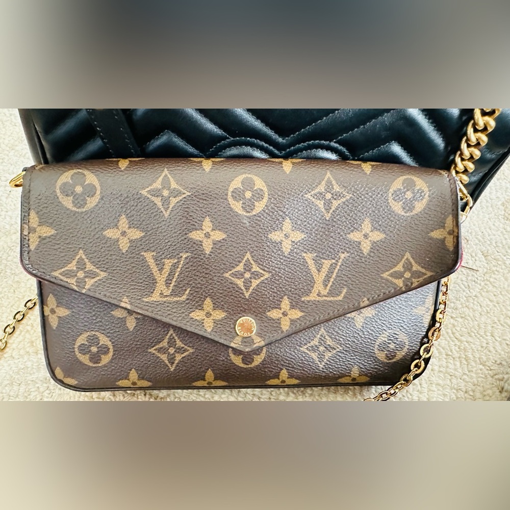 Louis Vuitton Félicie Pochette Chain Wallet Crossbody Brown Monogram